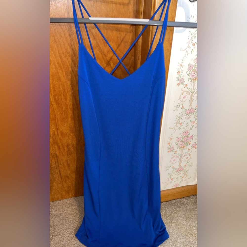 Body central backless blue dress